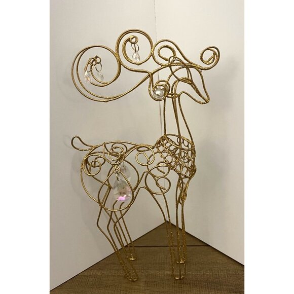 VNT Gold Wire Reindeer With Crystal Accents 10" Christmas Glitter - Picture 2 of 4
